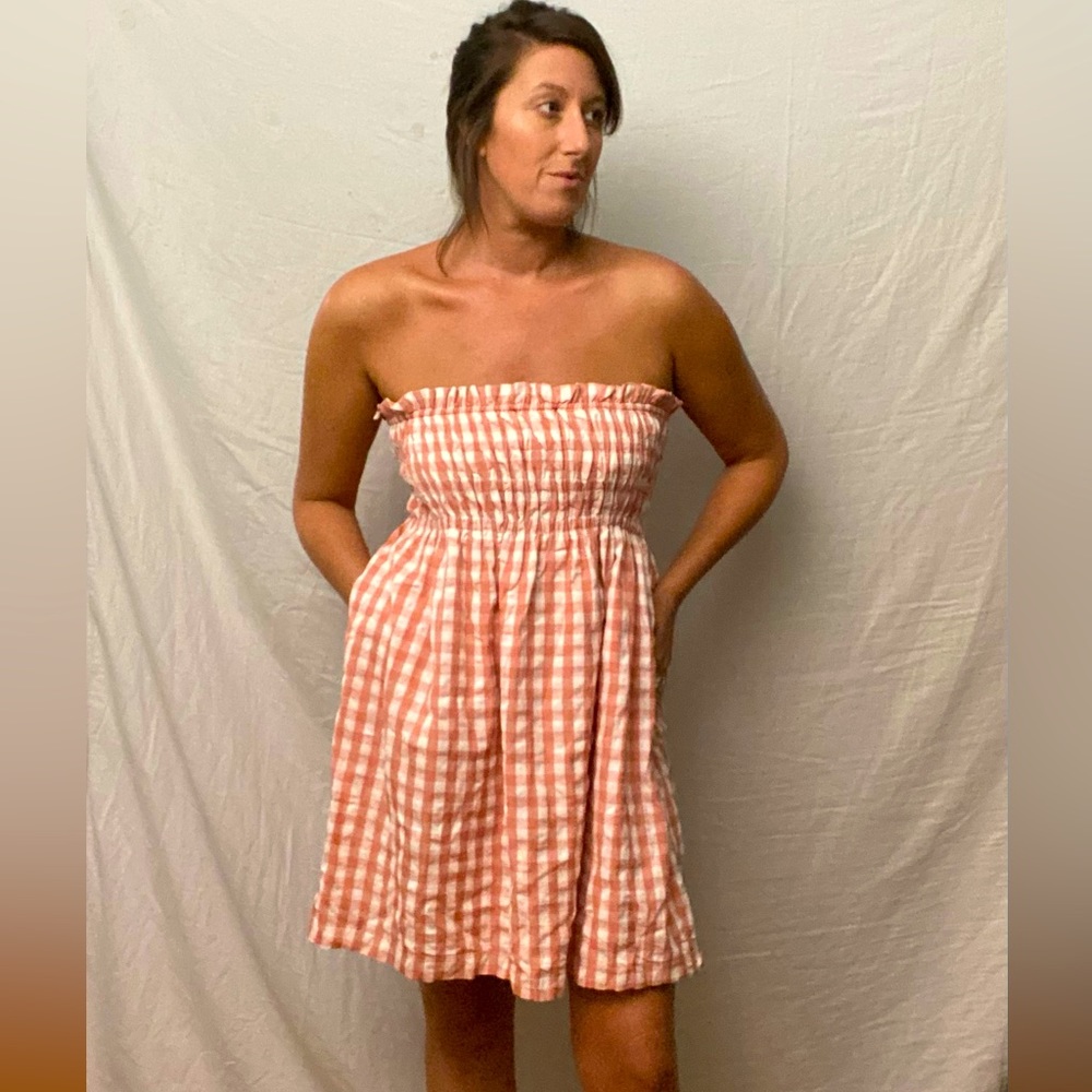 ME dress size L gingham strapless